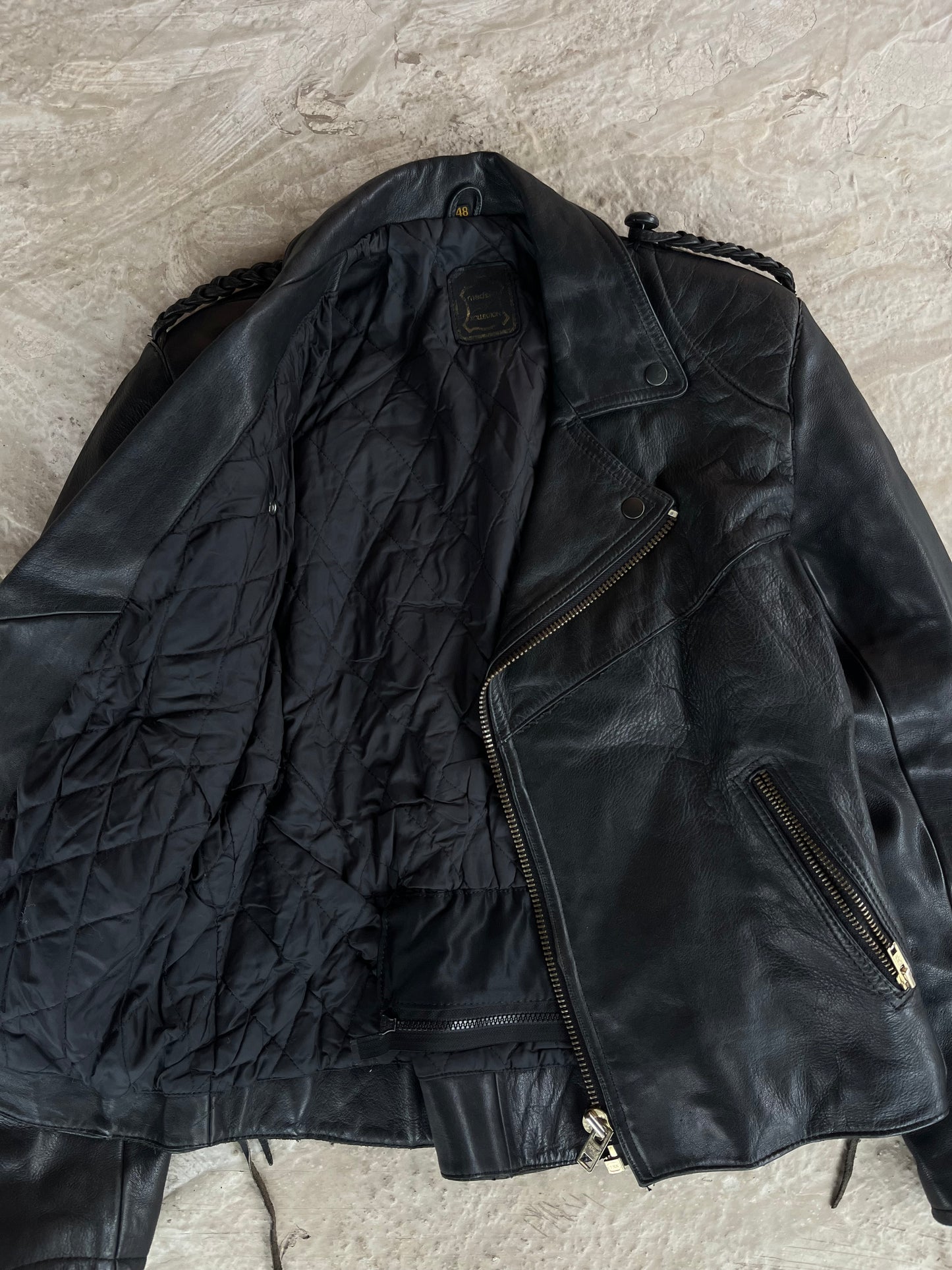 Vintage Real Leather Biker Jacket | Giacca Chiodo vera pelle - M