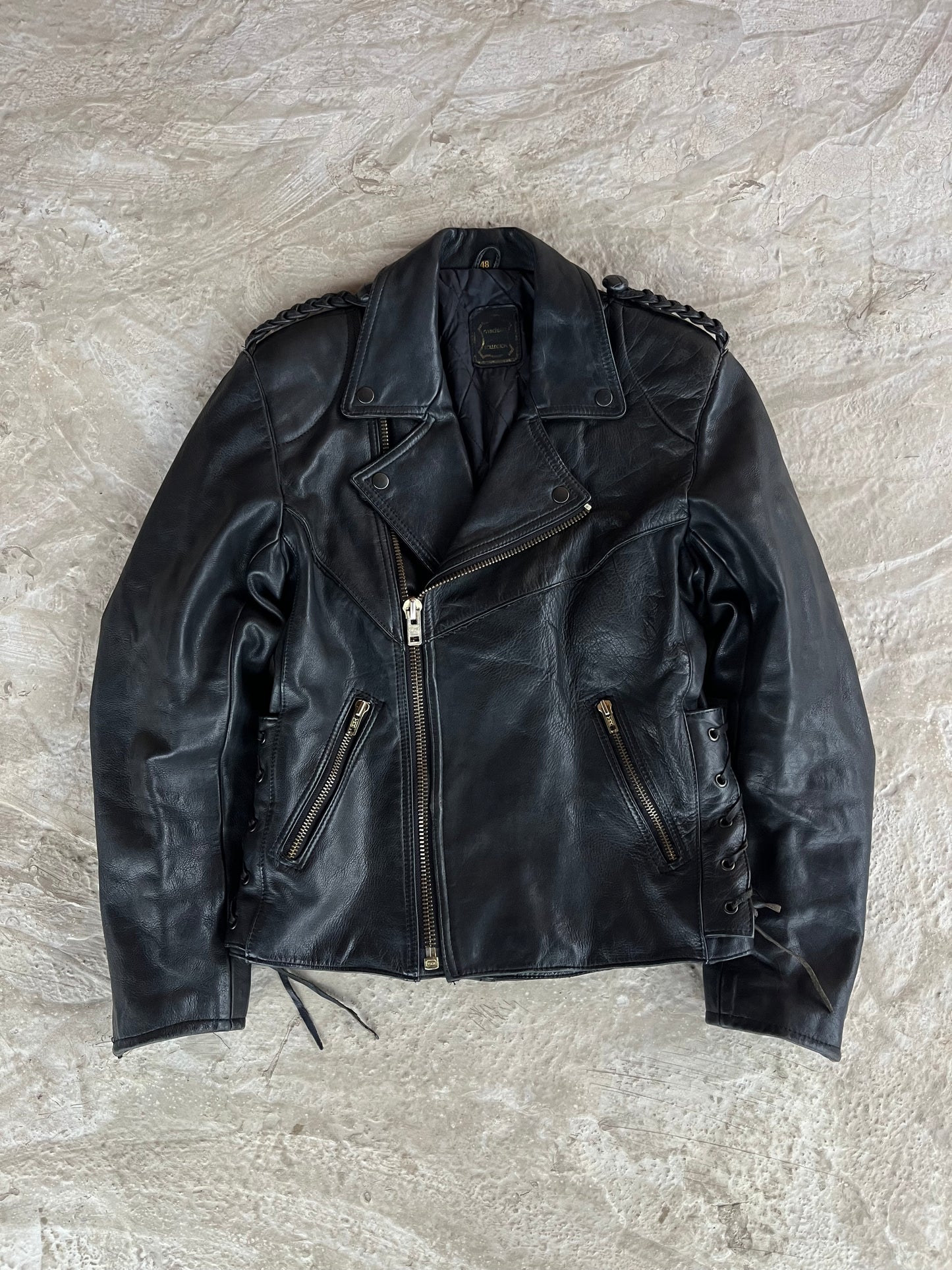 Vintage Real Leather Biker Jacket | Giacca Chiodo vera pelle - M